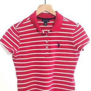 US Polo Assn. Pink/White Women’s Striped Short Sleeve Golf Shirt (S)